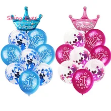 One Year Old Happy Birthday Confetti Balloons Foil Number Balloons First Baby Boy Girl Party Decoration Blue Pink Supplies Shiny