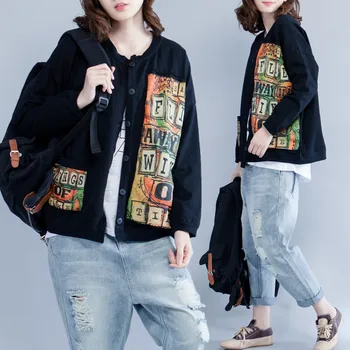 

BIG SIZE 4XL Spring Autumn Women Fashion Paint Print Outwear Tops Lady Female Plus Large Long Sleeve Loose Cardigan Jacket Coat