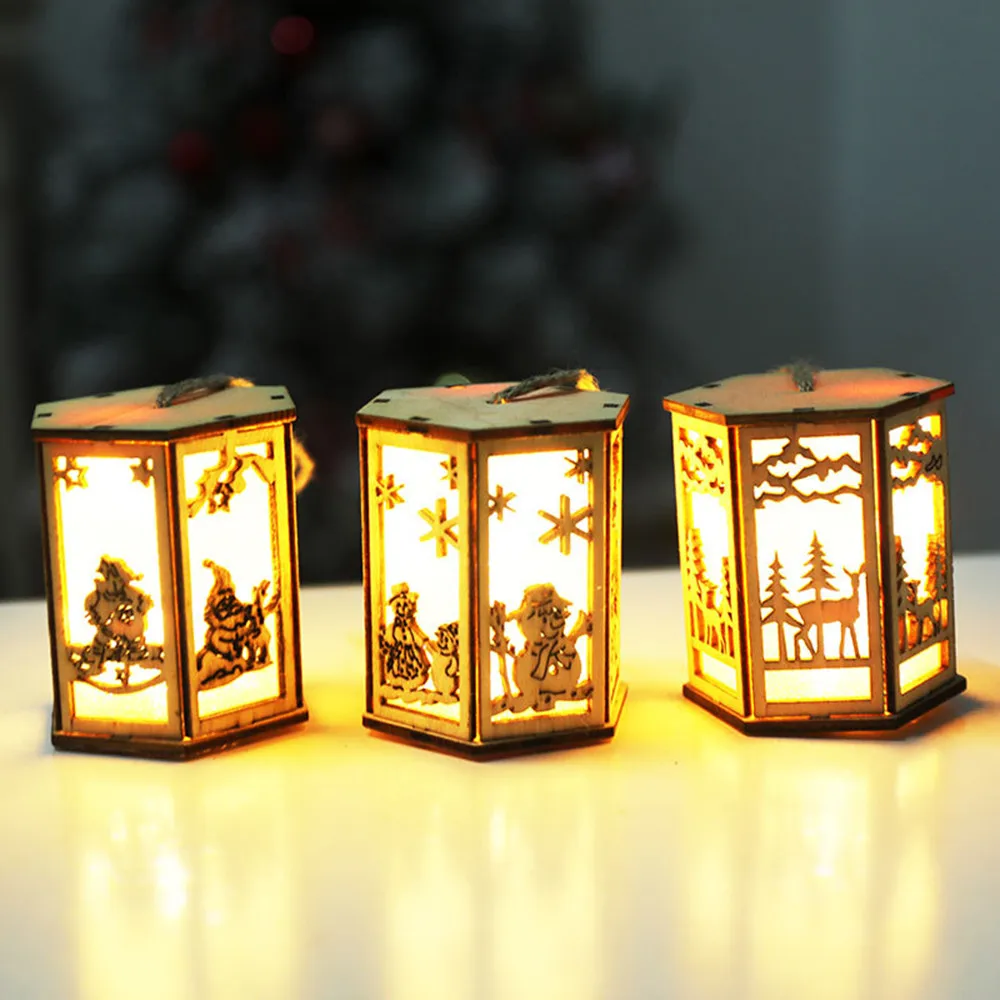 

LED Light Wood House Cute Christmas Tree Elk Hanging Ornaments Holiday Decoration Home Decoration Desk Night Light 2019