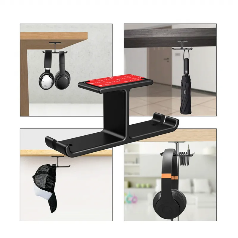 

Aluminum Headphone Stand Hanger Hook Tape Under Desk Dual Headset Mount Holder Stand Hanger Simple Bedroom Living Room