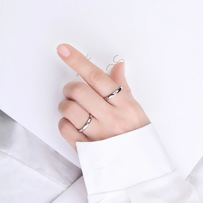 Qevila Fashion Silver color Ring Simple Style Moon Sun Love Adjustable Plate S925 Couple Rings For Girls Boy Best Friend Jewelry (9)
