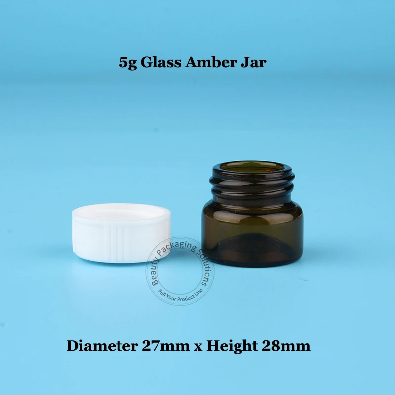 

50pcs/Lot Promotion Empty Glass Amber 5g Eye Cream Jar Small SampleTest Container 1/6OZ Screw Plastic Lid Package Refillable
