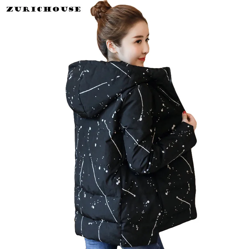 

Hooded Print Down Jacket Women 2019 Thicken Winter White Duck Down Jacket Cozy Warm Windproof Parka Outwear Female Winter Coat