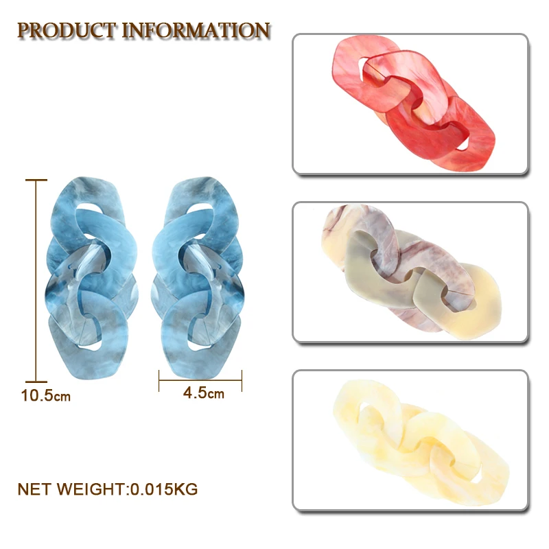 Girlgo New Za Resin Large Link Drop Earrings For Women Geometric Long Dangle Statement Earrings Fashion Party Jewelry Pendientes