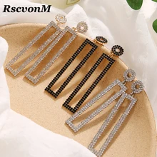 Rscvonm 3 цвета золото Цвет обувь с украшением в виде кристаллов, серьги с квадратной подвеской для Для женщин свадебные Висячие серьги серьга Brinco Модные украшения подарки