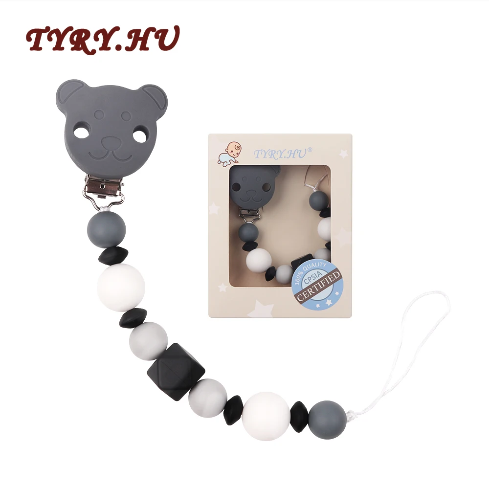 

TYRY.HU Lovely Bear Pacifier Chain Nipple Soother Holder Baby Feeding Clip for Baby Teething Necklace Toy Gifts BPA Free Beads