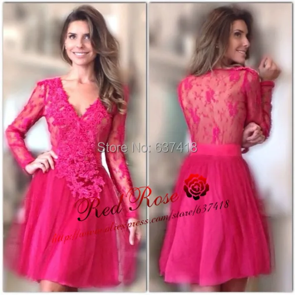 fuchsia cocktail dress with sleeves