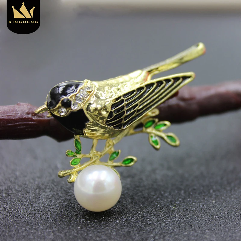 

KingDeng Brooch Bird Jewelry For Women Pins Pearl Party Metal Men Brooches Gifts Fashion Trendy Products Enamel Pin Cute