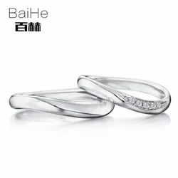 BAIHE Solid 18 К белого золота 0.05CT Certified H/SI круглый 100% из натуральной бриллиантами обручение для женщин Мода Обручальное кольцо ювелирные изделия