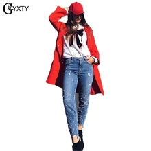 GBYXTY винтажные перламутровые джинсы с кисточками и высокой талией женские модные рваные джинсы с карманами прямые джинсовые брюки spodnie jeansy damskie ZA342