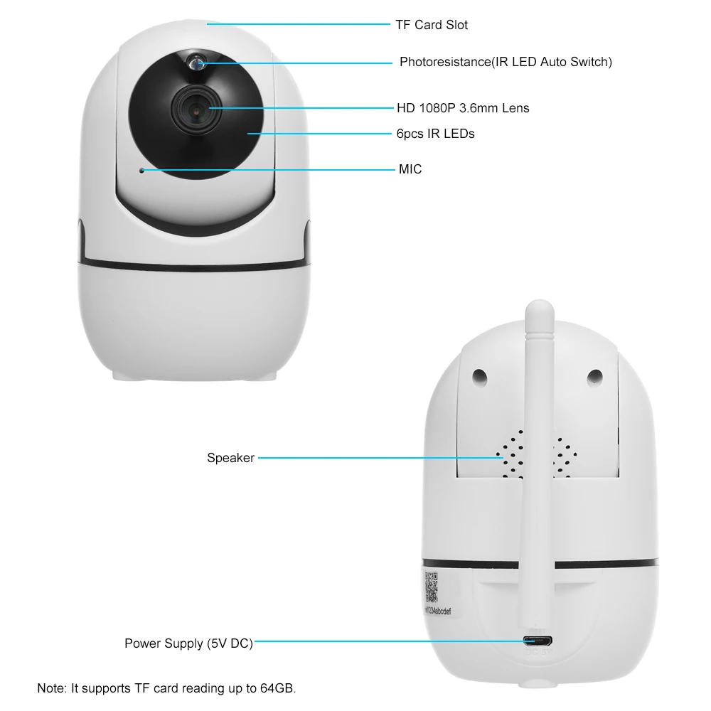 Видеоняни и радионяни 1080P Wi-Fi Камера Беспроводной IP Камера Обнаружение движения 2-полосная аудио Ночное видение TF карты Облачное хранилище для домашней безопасности