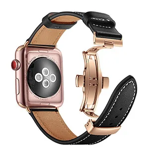Для Apple iWatch новейший ремешок из натуральной кожи с бабочкой для часов серии Apple Watch 1 2 3 4 38 мм 42 мм 40 мм 44 мм - Цвет ремешка: BlackRose buckle