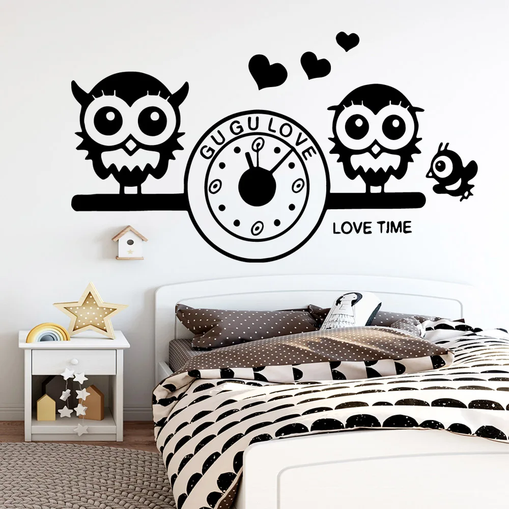 

Drop Shipping Owl Clock Wall Stickers Modern Interior Art Wall Decoration For Kids Rooms Diy Home Decoration Mural Poster
