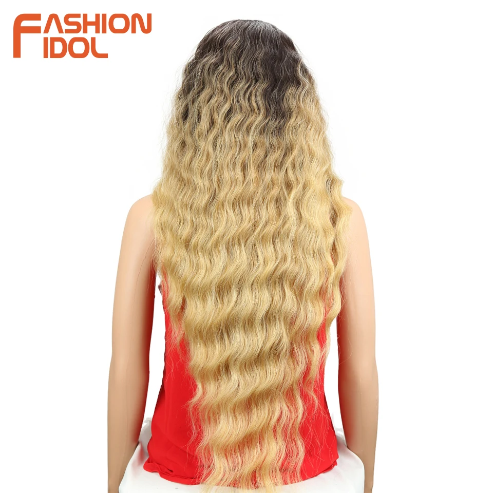 FASHION IDOL Water Wave Lace Wig Natural Hair Wig Cosplay Black 30 Inch Deep Wave Super Long Wavy Synthetic Wigs For Black Women
