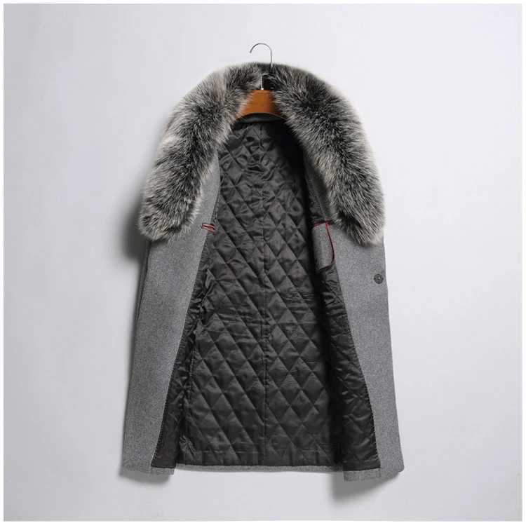 AYUNSUE осень зима натуральный Лисий меховой воротник шерстяное мужское пальто Корейская кашемировая куртка мужская ветровка пальто Abrigo Hombre KJ649