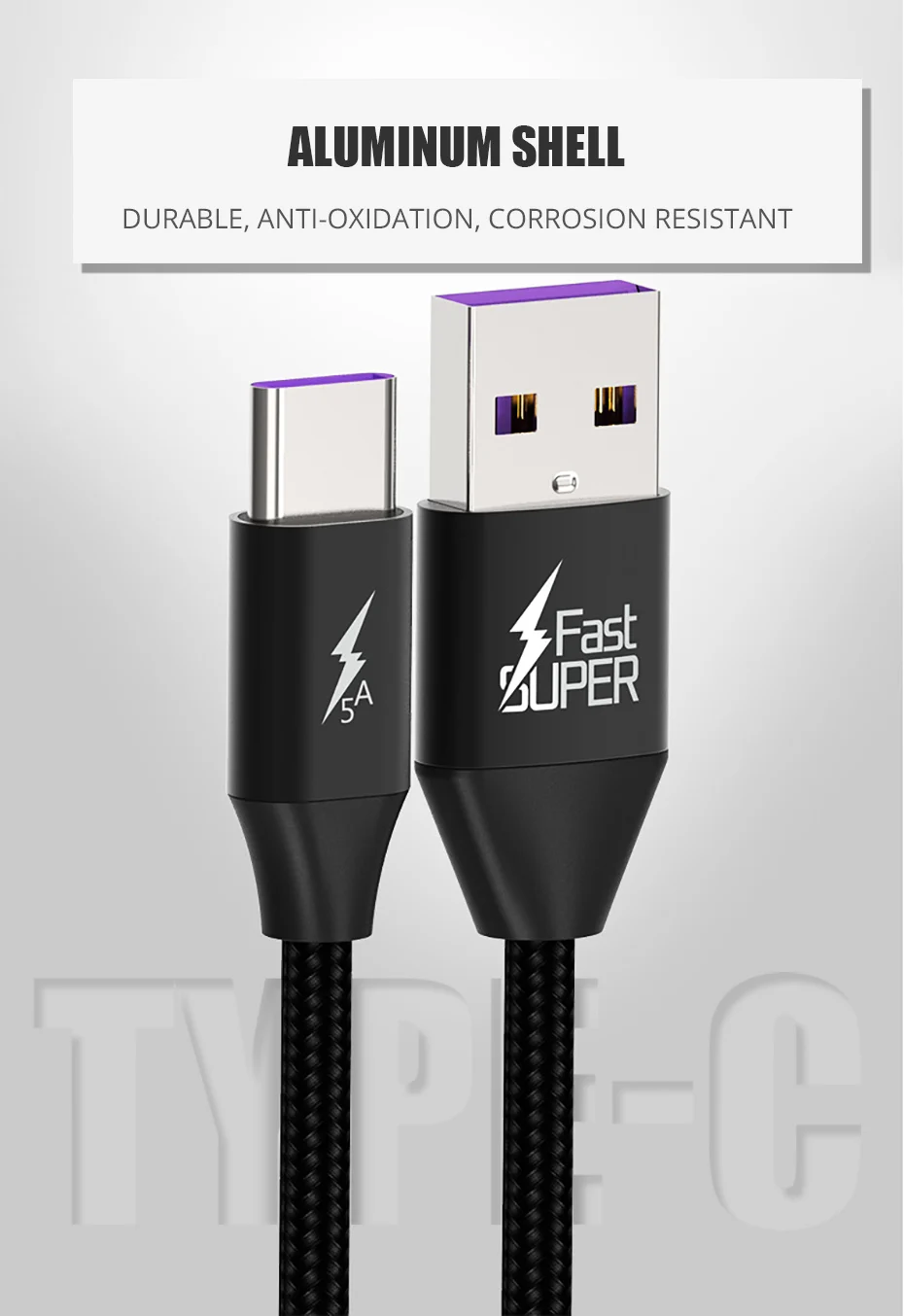 5A USB Type C Cable for Huawei P10 P20 Pro USB 3.1 Fast Charging USB C Data Cable for Honor V 10 Supercharge Type-C Cable (7)