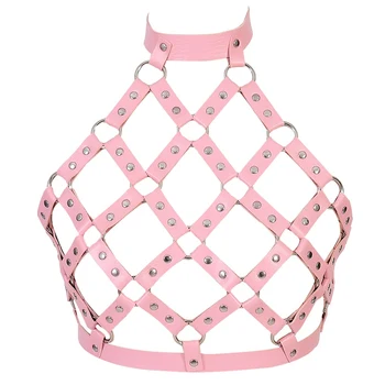 

Women's Leather Harness Cage Bra Body Bondage Adjust Lingerie Goth Punk Pink Sexy Tops Halloween Dance Festival Rave Wear