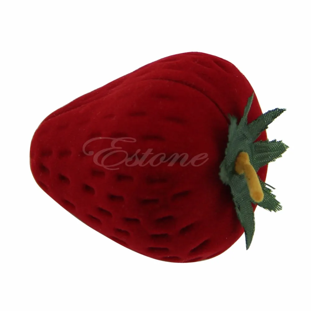 

Cute Strawberry Flocking Ring Jewelry Box Earring Ear Stud Case Gift Container