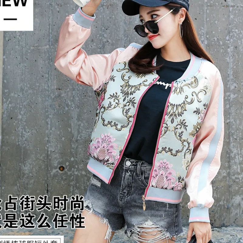 Most effective Sweet Flowers Embroidered Jacket Pilot Baseball Uniform Suit Spring Autumn Zipper Cardigan Coat Hig