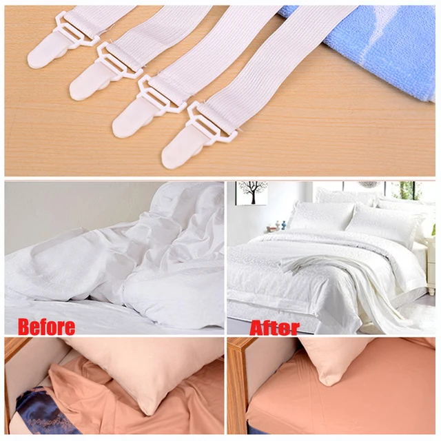 Hot 4Pcs/set White Bed Sheet Mattress Gripper Cover Blankets Grippers Clip Holder Fasteners Elastic Set Bed Sheet Clip Fasteners 3