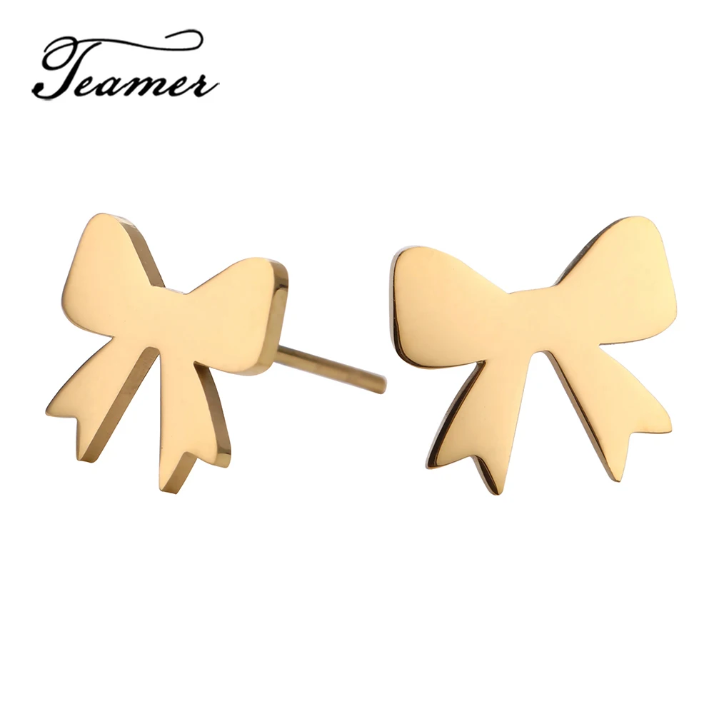 

Teamer Simple Fashion Bowknot Stud Earrings for Women Earrings Fine Stainless Steel Jewelry Gifts for Girl Female