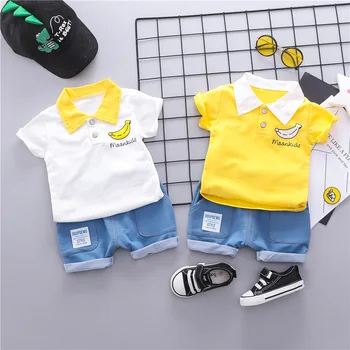 

Summer Baby Boys Clothing Sets Short Sleeve Lapel Collar Banana Print T-shirt Tops + Casual Pants Infant Kids 2Pcs Suits