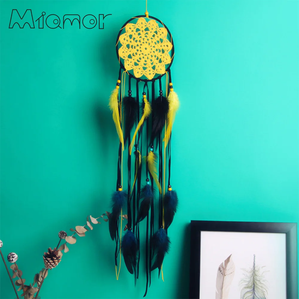 

MIAMOR Yellow Croche Flower Dream Catcher Wind Chimes Nursery School Kid Bedroom Decoration Home Wall Decor Accessories AMOR0151