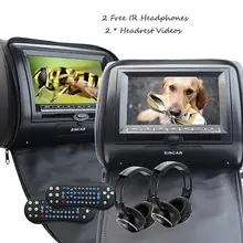 Black 2pcs 7″ Headrest Monitor Car DVD Player DVD Automotivo + LED Digital Screen USB SD FM IR headphone car dvd headrest player