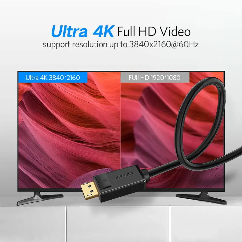 Ugreen كابل 4 K 60Hz موانئ دبي DisplayPort 1.2 النسخة الحبل جدا HD 3D ل HDTV PC بطاقات الرسومات محمول العارض كابل Displayport