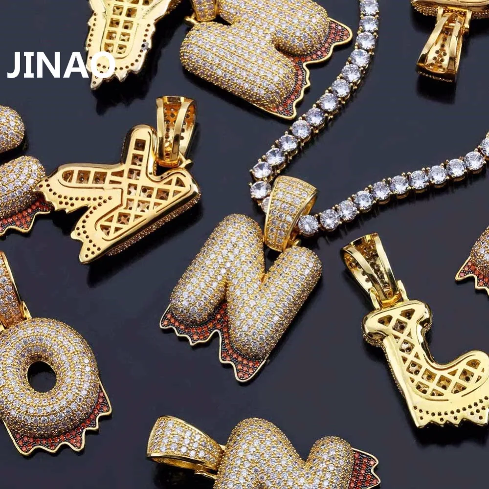 JINAO Personalized Name Custom Bubble Blood Drip Letter Pendant Necklace For Men Women Gift Hip Hop AAA Cubic Zirconia Jewelry