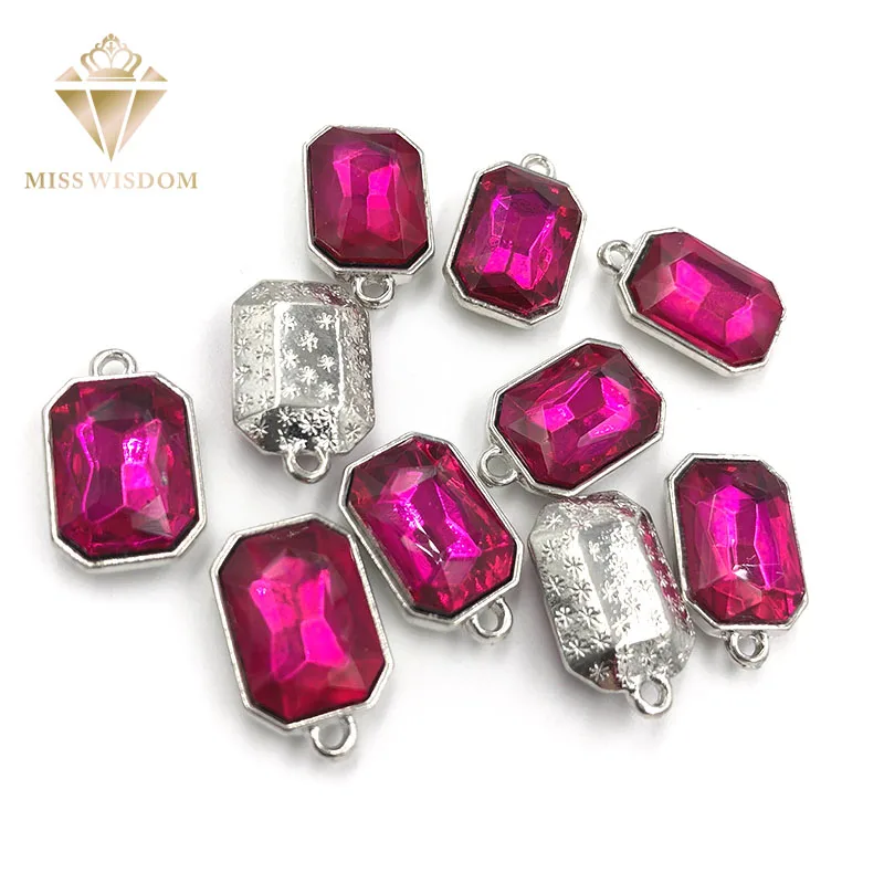 

10X14mm Rose red sew on rhinestones Rectangular Octagon alloy single hole crystal pendant diy earrings/ornaments accessories