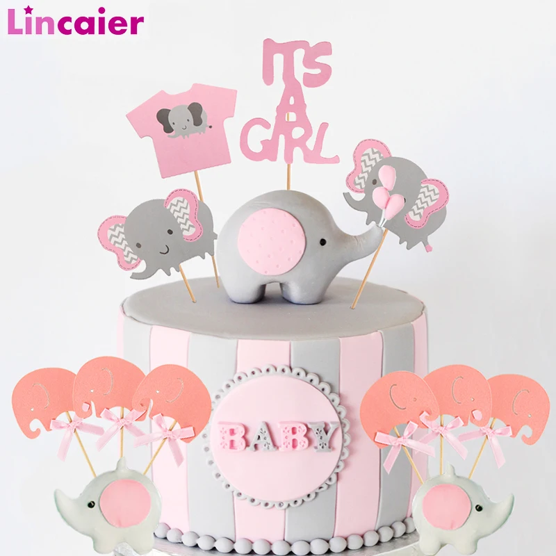 elephant cake topper girl baby shower