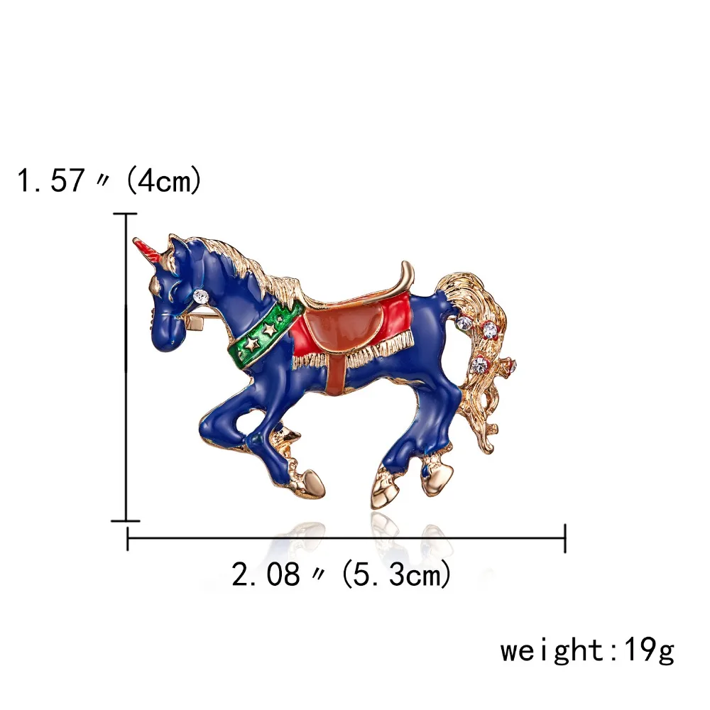 Синяя эмалированная кристальная брошь-значок в форме лошади единорога, броши в виде животных для детей, женщин, мужчин, пальто, воротник, костюм, шарф, девушка, леди, ювелирное изделие, подарок