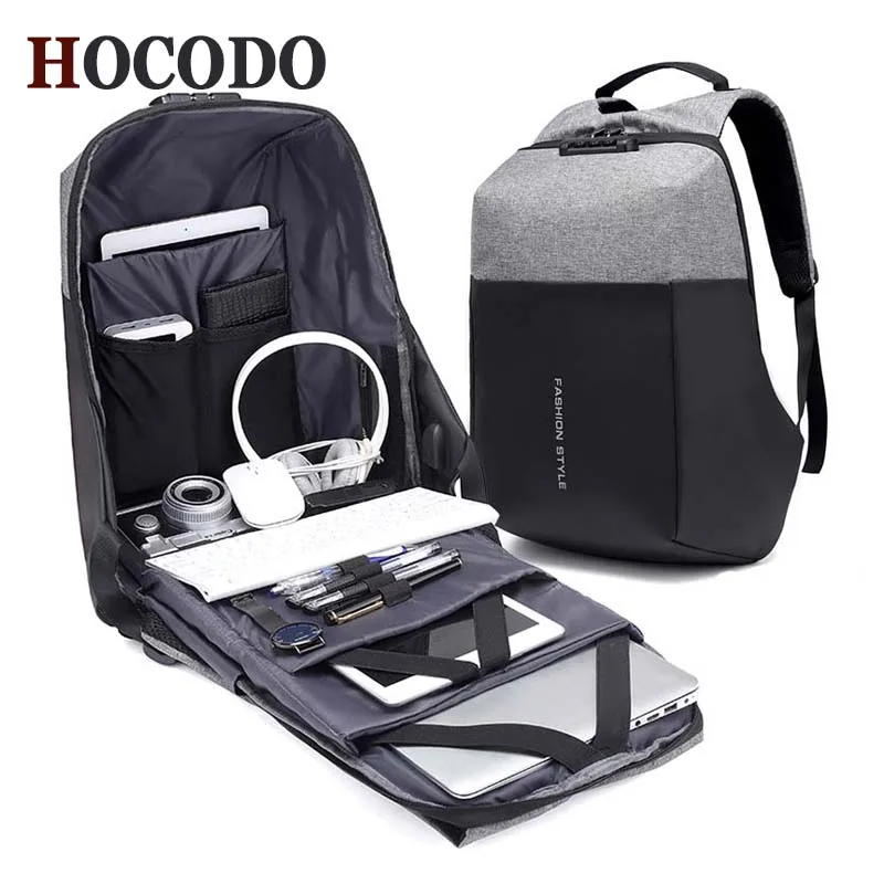 

HOCODO New Anti-Thief USB Recharging Laptop Backpack 15inch Large Capacity Women Waterproof Travel Backpack Men Travel Backpack