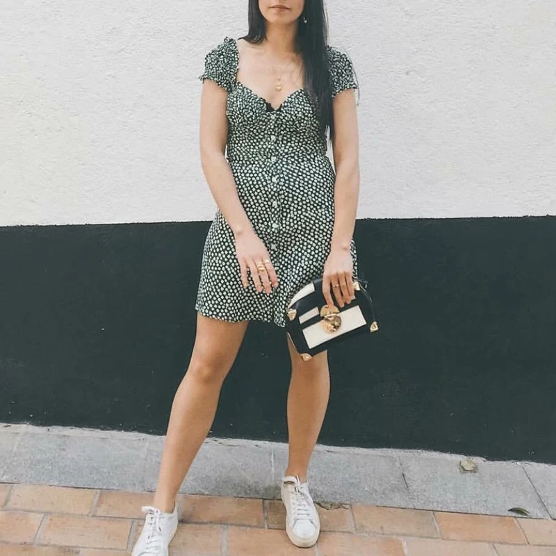 Kopen 2019 zomer sexy jurk vrouwen boho kawaii vintage groene bloemen casual mini jurk elegante koreaanse mode vestidos strand jurken