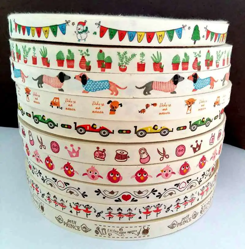 

30Yards/lot Printed cotton ribbons for Cartoon Printing 15mm Package Label Fabric tapes Sewing Clothing Sewing Supplies