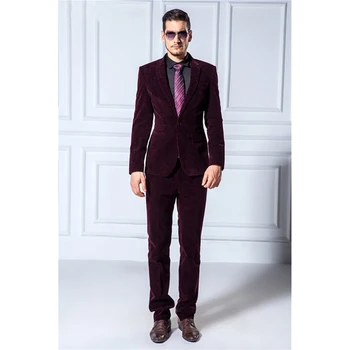 

2017 new Slim Fit Groom Tuxedos purple velvet Groomsmen Notch Lapel Mens Wedding Suits Best Men Suit (Jacket+Pants+Tie+Girdle)