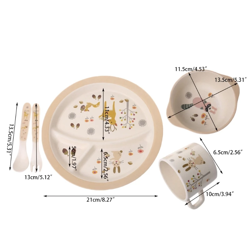 5 шт. детская миска для кормления тарелка вилки ложка чашка столовая посуда набор бамбуковая посуда