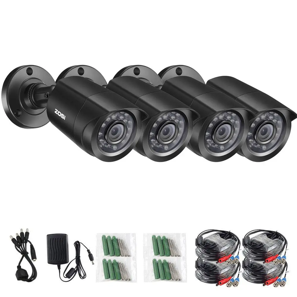 Online ZOSI 4pcs lot 720p 1080p HD TVI CCTV Security Camera ,65ft Night Vision ,Outdoor Whetherproof Surveillance Camera Kit