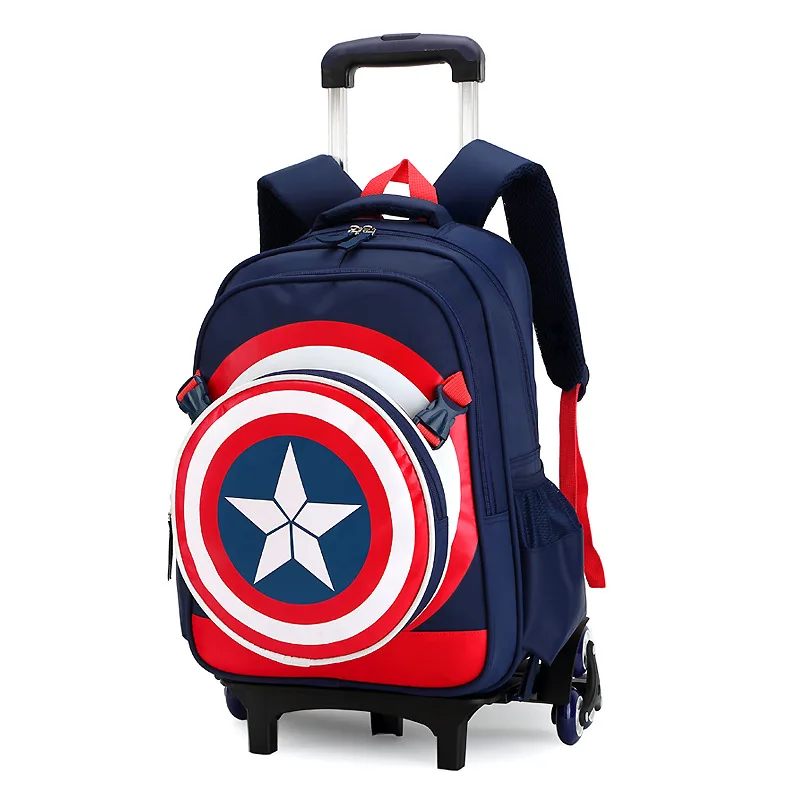 Новые начальные сумки-тележки для школы Капитан Америка Дети аниме рюкзак школьный ребенок с колесами; школьные сумки с тележкой