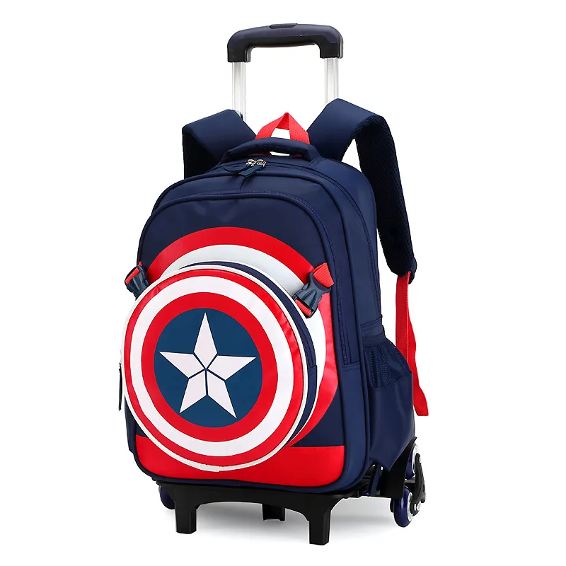 New Primary School Trolley Bags Captain America Children Anime Backpack Schoolbag Child with Wheels ;School bags with trolley