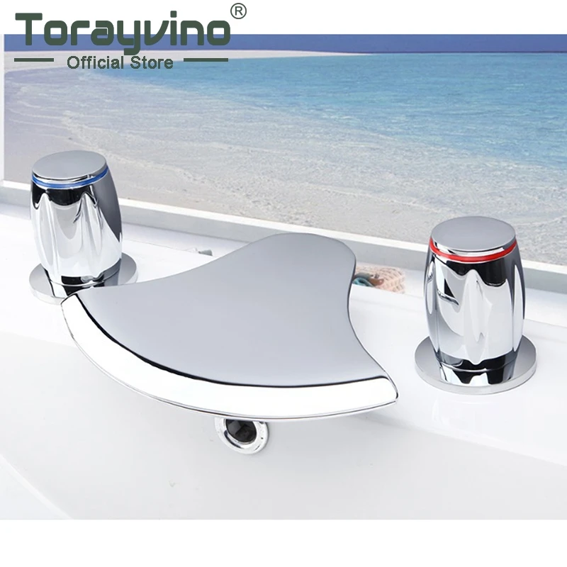 

Contemporary Superior in Quality Waterfall Basin Faucet Chrome Polished Dual Handle Hot Cold Water Mixer Eminent Basin Faucet