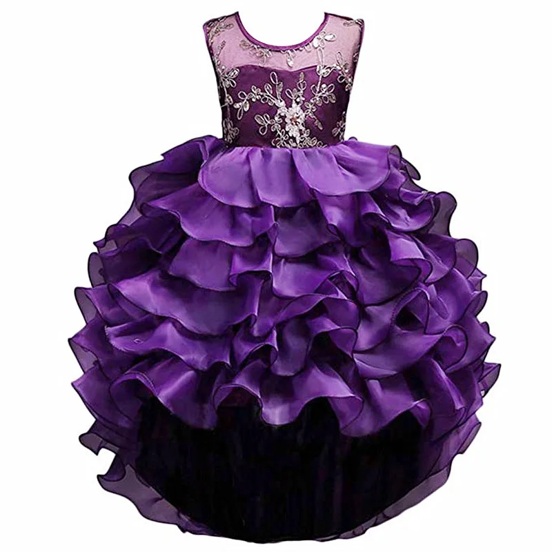 

2019 New Flower Girl Dresses Ruffles Princess Evening Gowns Kids Elegant Dress for Girls High Low Lace Wedding Party Robe Fille