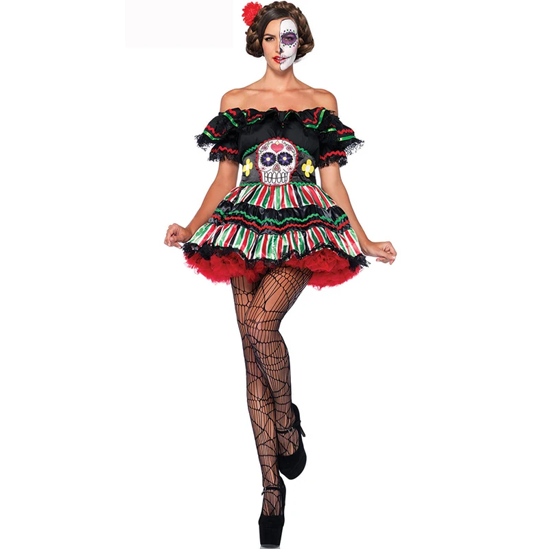 New Adult Skeleton Day Of The Dead Costume Women's Sexy Sugar Skull Dia ...