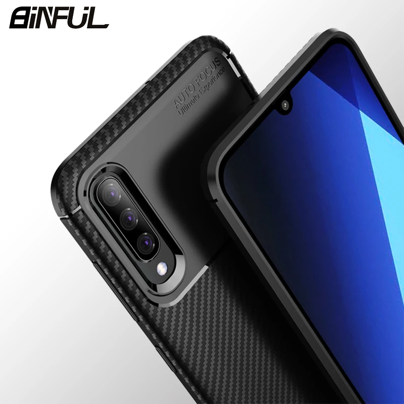Чехол для Samsung Galaxy A50 A30 Мягкая силиконовая задняя крышка из углеродного волокна A10