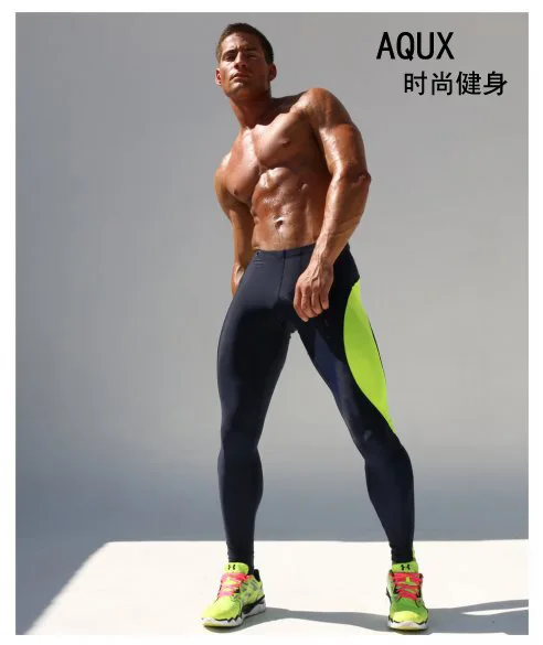 Бренд AQUX Мужские Спортивные узкие брюки мужские бег Бодибилдинг эластичные компрессионные колготки тренировочные быстросохнущие брюки