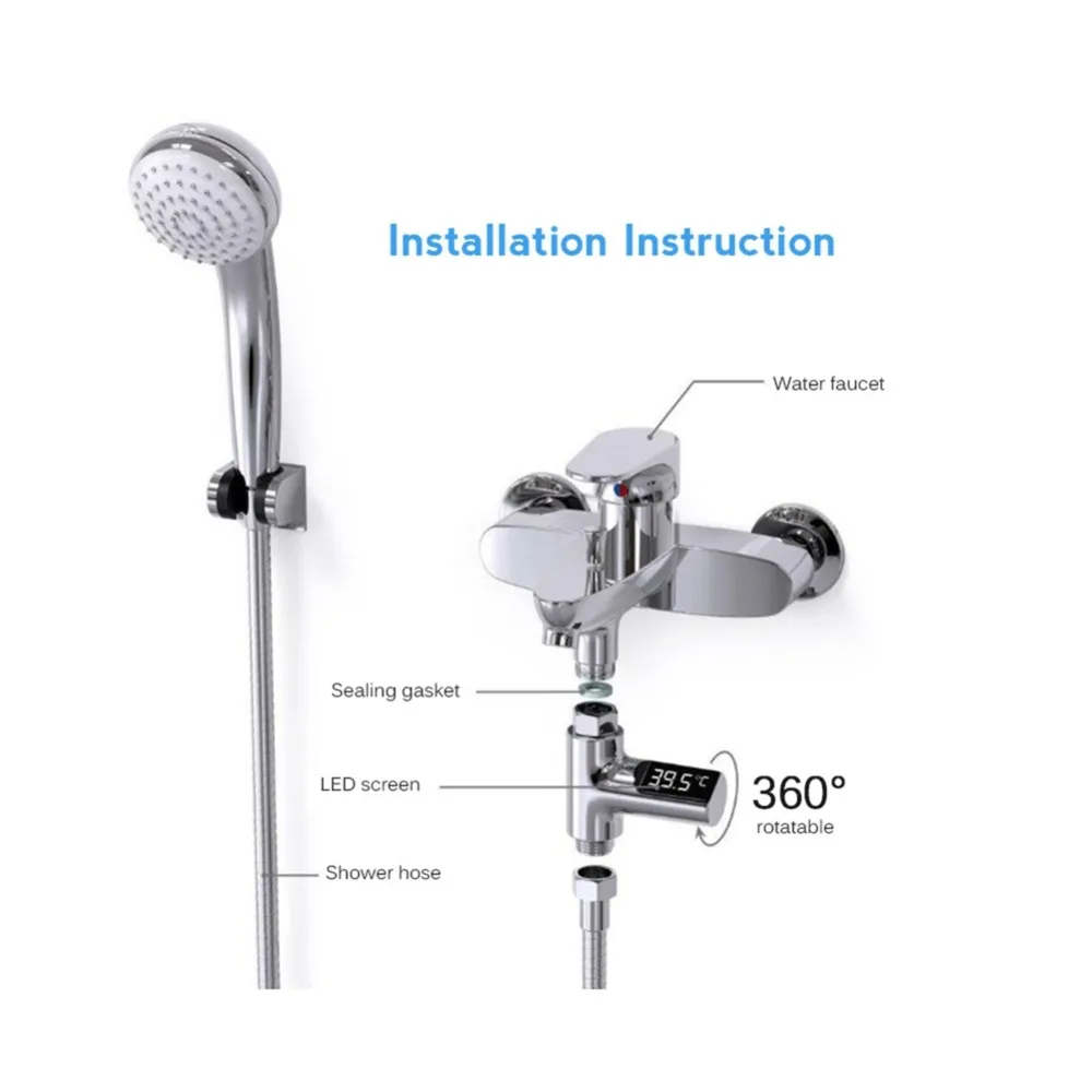 Koop LED Display Thuis Water Douche Thermometer Flow Water Temperture Monitor Led Display Douche Thermometers