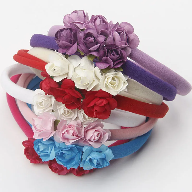 

32pcs/lot Skinny Nylon Headbands Rosette flowers Headband Floral Hairbands Ornament Accessories Boho Flower Crown For Girls