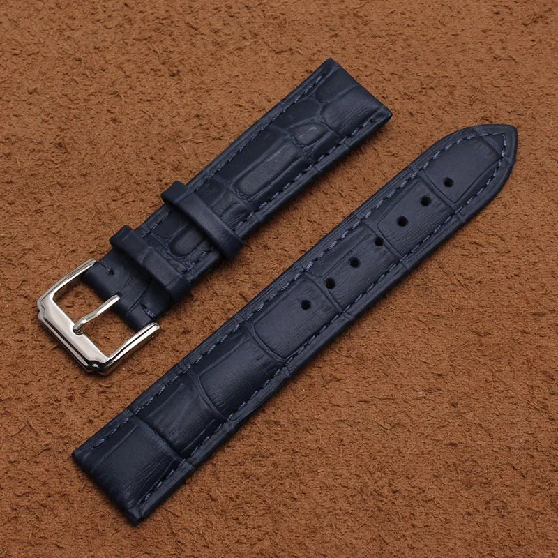 

12mm 13mm 14mm 15mm 16mm 17mm 18mm 19mm 20mm Leather Watchbands pin buckle dark blue for mens womens watches 2019 high quality