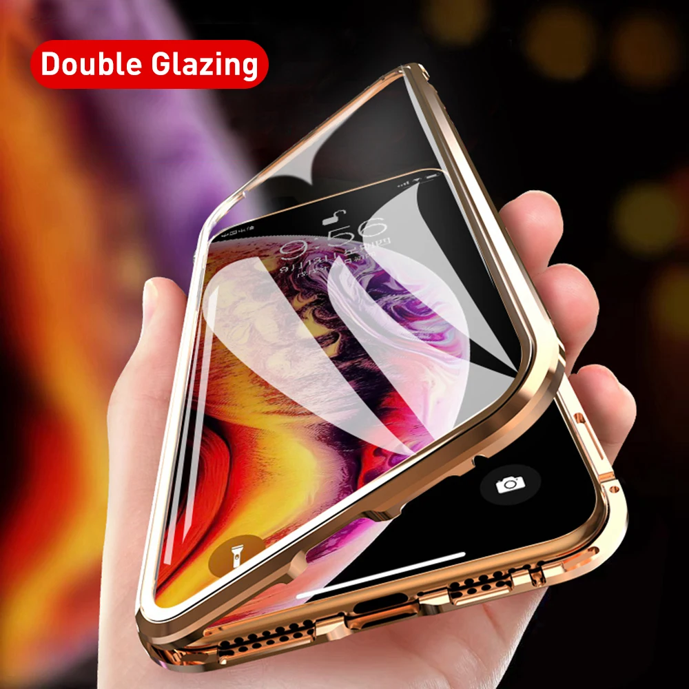 OTAO двусторонний стеклянный Магнитный чехол для iphone 7 8 Plus XS Max Xr X Металлический Магнитный чехол на 360 градусов для iphone 6 Coque
